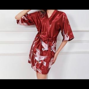 Red Swan Design Silk Robe